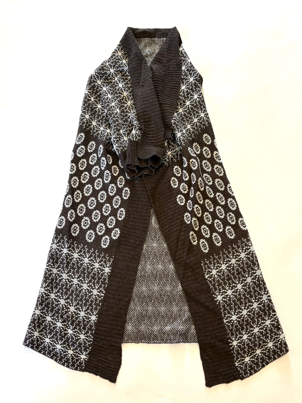 Women's Brown & White Knit Open Cardigan